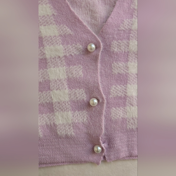 Haute Monde Women's Sweater Plaid Lilac White Two Plaid Cropped Set Size S NWT - Picture 9 of 16